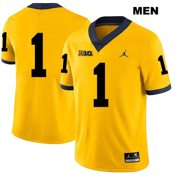 Men's NCAA Michigan Wolverines Ambry Thomas #1 No Name Yellow Jordan Brand Authentic Stitched Legend Football College Jersey UI25Z38HZ